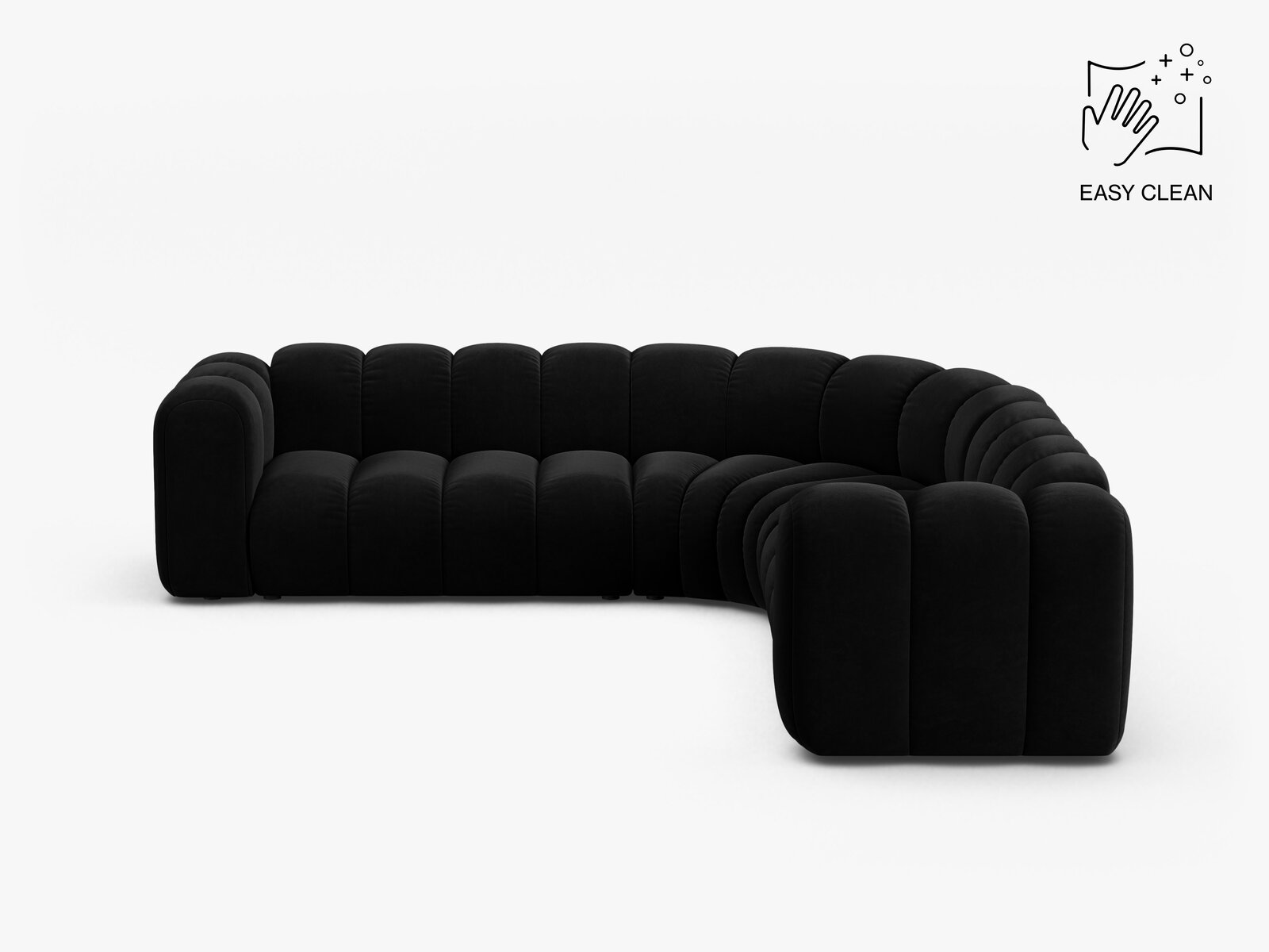 Micadoni symmetrisches Ecksofa Lupine 5-Sitzer mittelgroß Samt Venus Schwarz