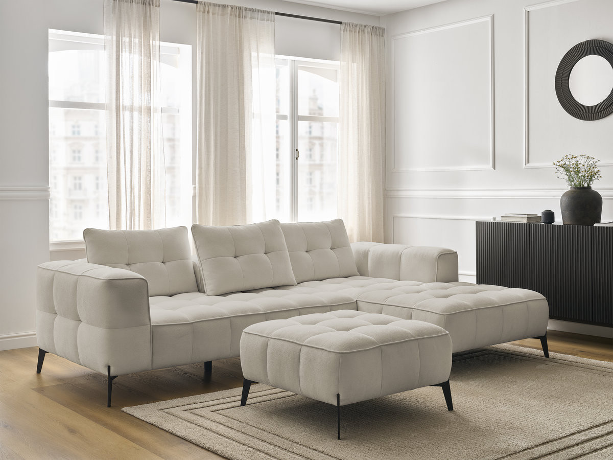 Bobochic Anis Ecksofa mit Pouf Strukturstoff Beige Ecke rechts