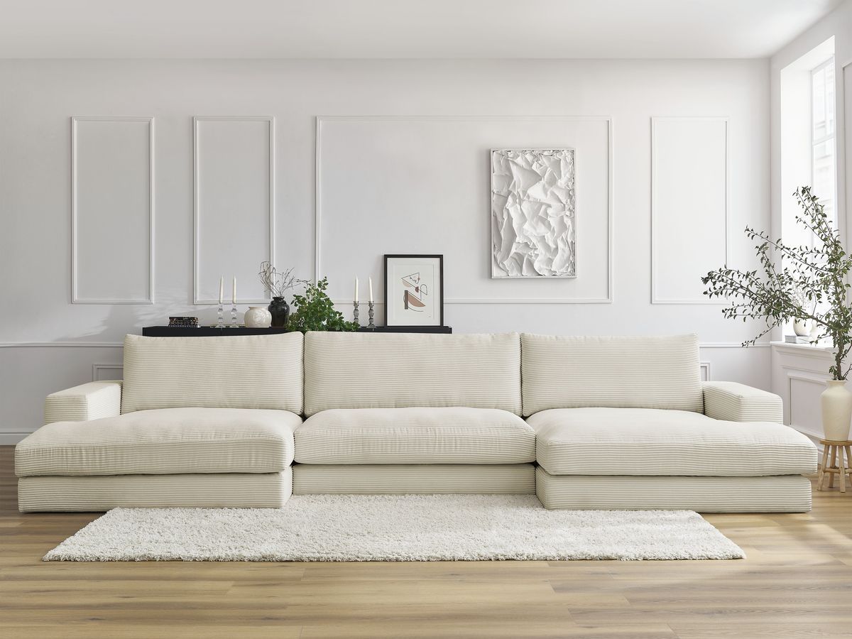 Bobochic Leonard Wohnlandschaft 349 × 159 cm Cordsamt Beige