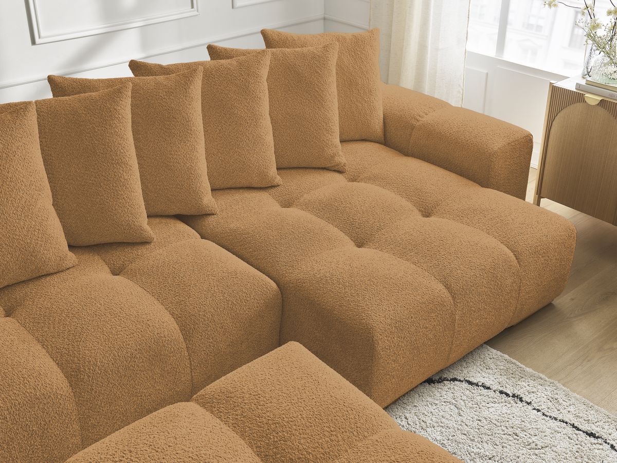 Bobochic Anakin Wohnlandschaft mit Pouf, 10 Kissen Bouclé-Stoff Gelb