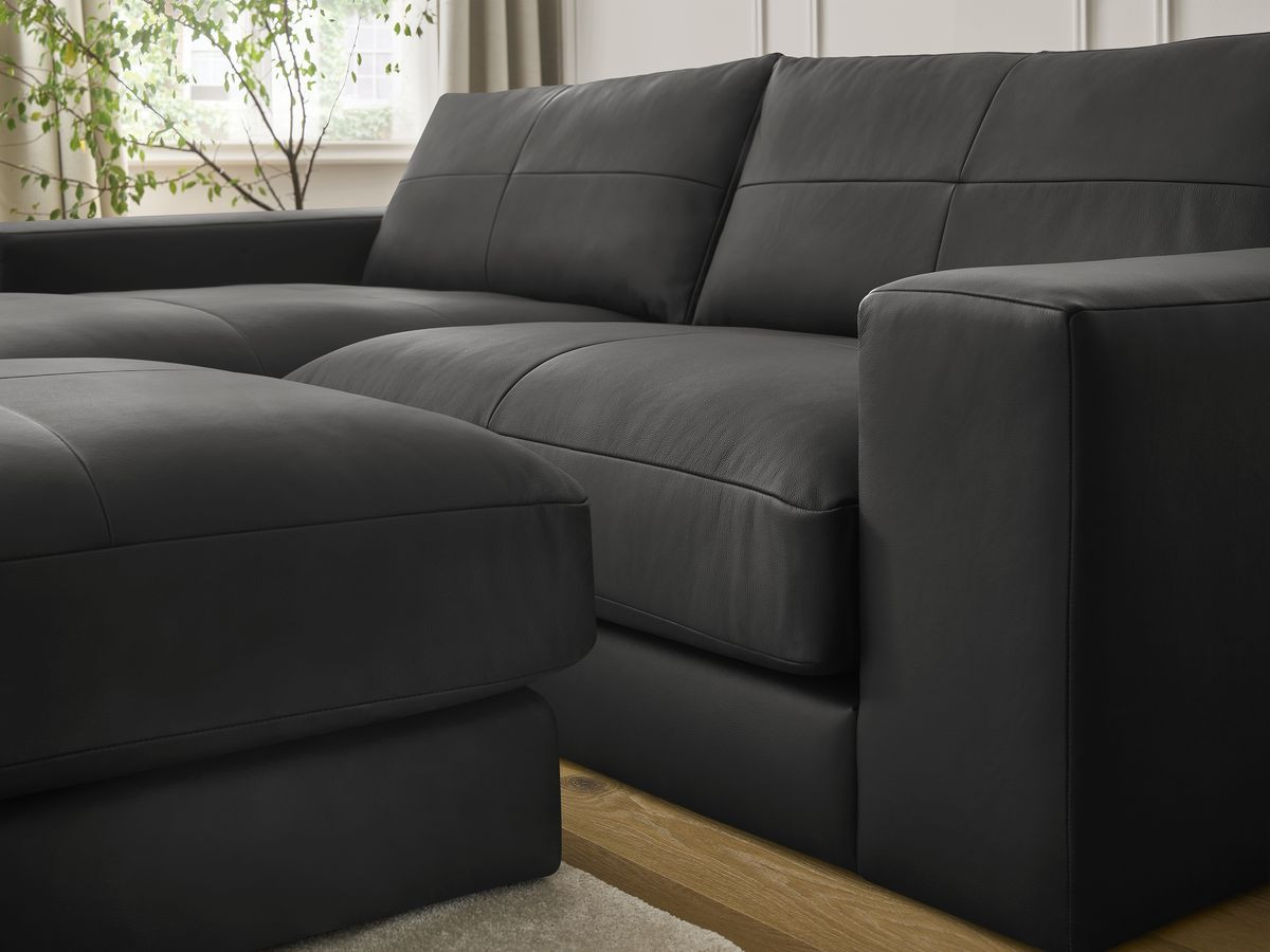 Bobochic Leonard Ecksofa mit Pouf 274 × 159 cm Leder Schwarz Ecke links