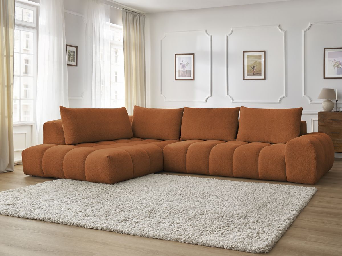 Bobochic Everest Ecksofa, 4 Kissen Melange-Stoff Orange Ecke links