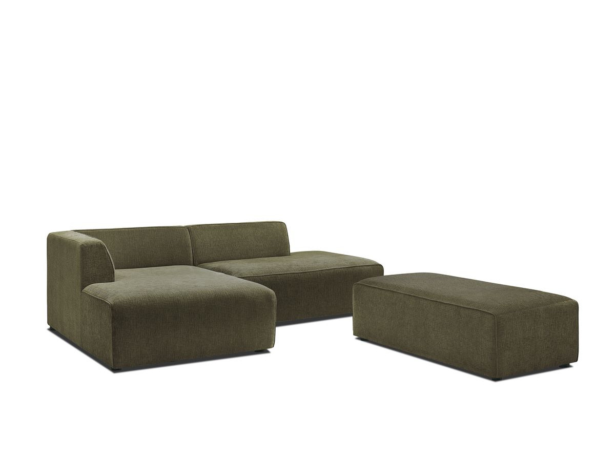 Bobochic Megeve Ecksofa mit Schlaffunktion und Pouf Strukturstoff Grün Ecke links