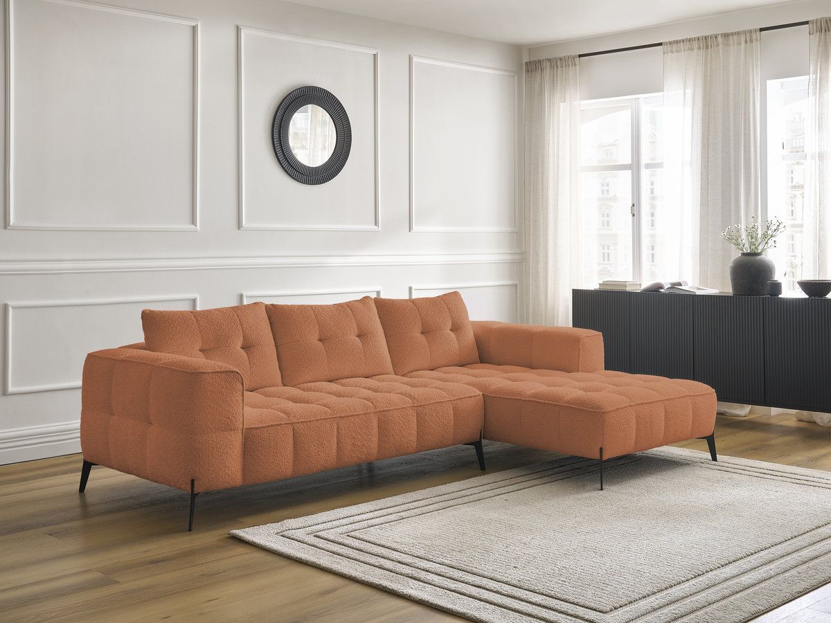 Bobochic Anis Ecksofa Bouclé-Stoff Orange Ecke rechts