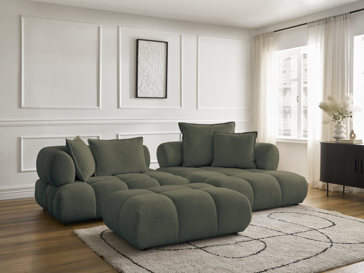 Bobochic Alya Ecksofa mit Pouf Bouclé-Stoff Grün Ecke rechts
