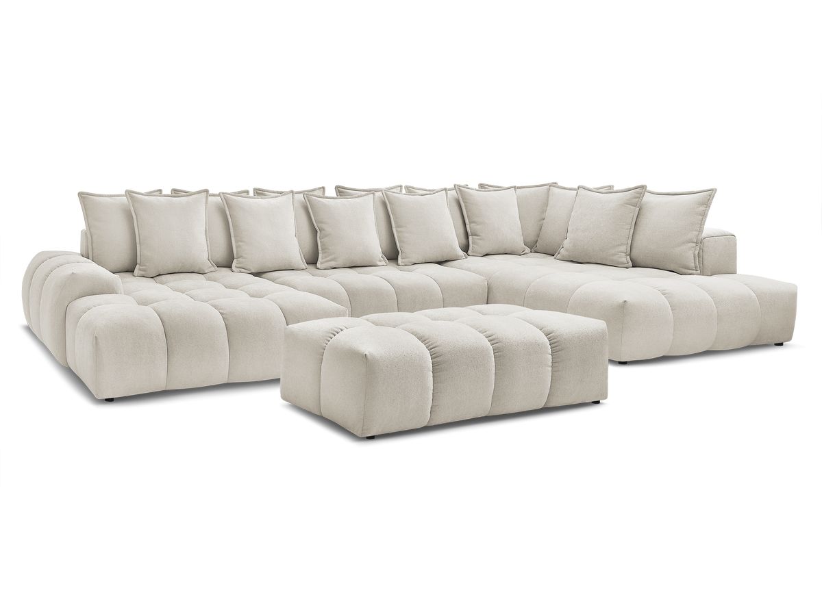 Bobochic Everest Wohnlandschaft mit Pouf, 14 Kissen Strukturstoff Beige Ecke links
