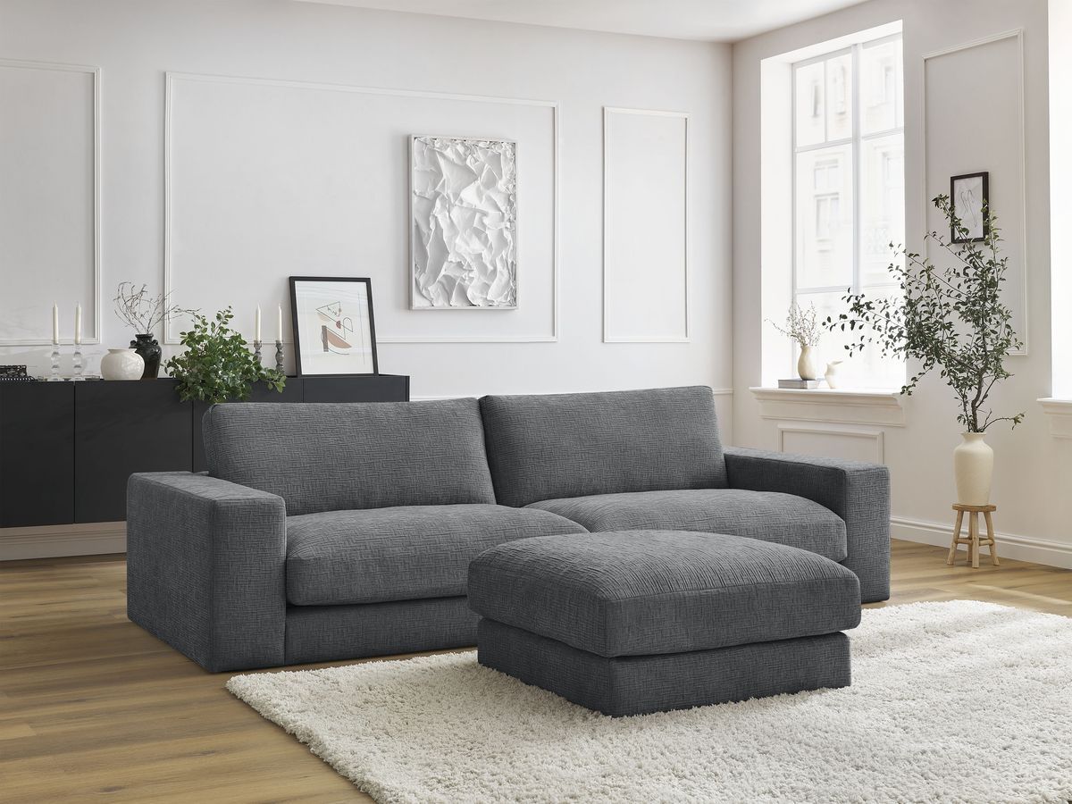 Bobochic Leonard Sofa 4-Sitzer mit Pouf 274 × 109 cm Strukturstoff Dunkelgrau