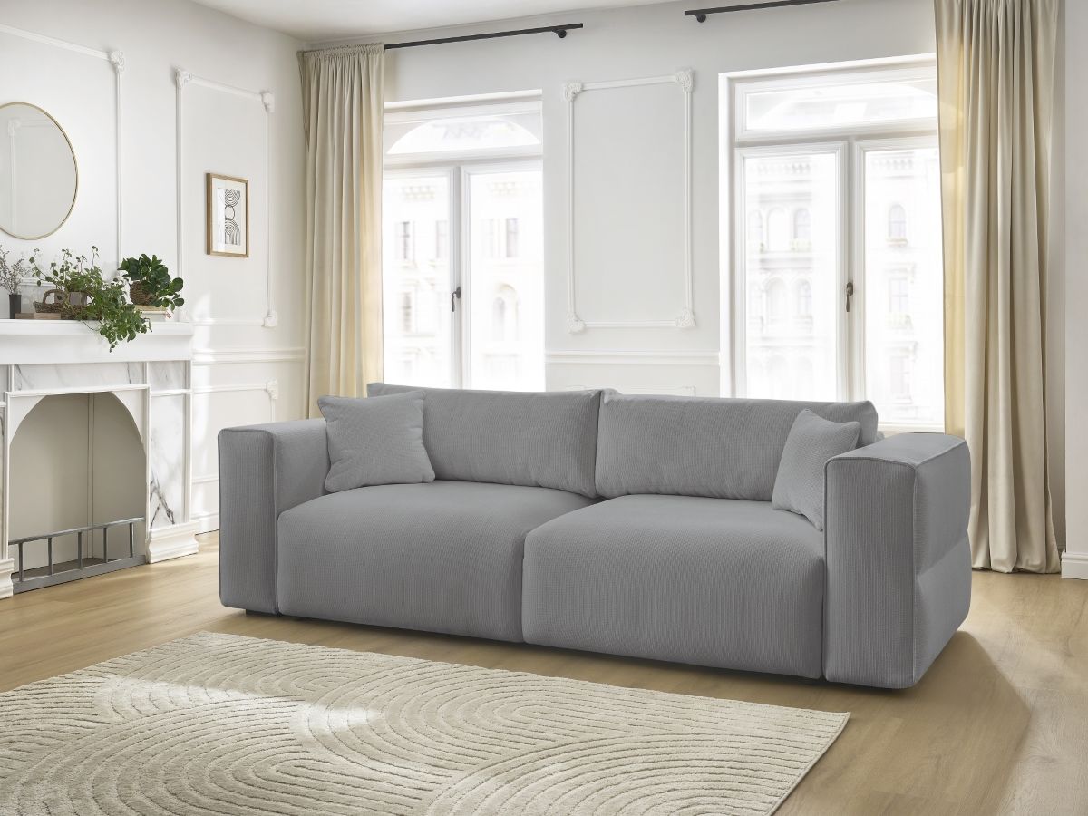 Bobochic Ezechiel Schlafsofa 3-Sitzer mit Bettkasten Melange-Stoff Hellgrau
