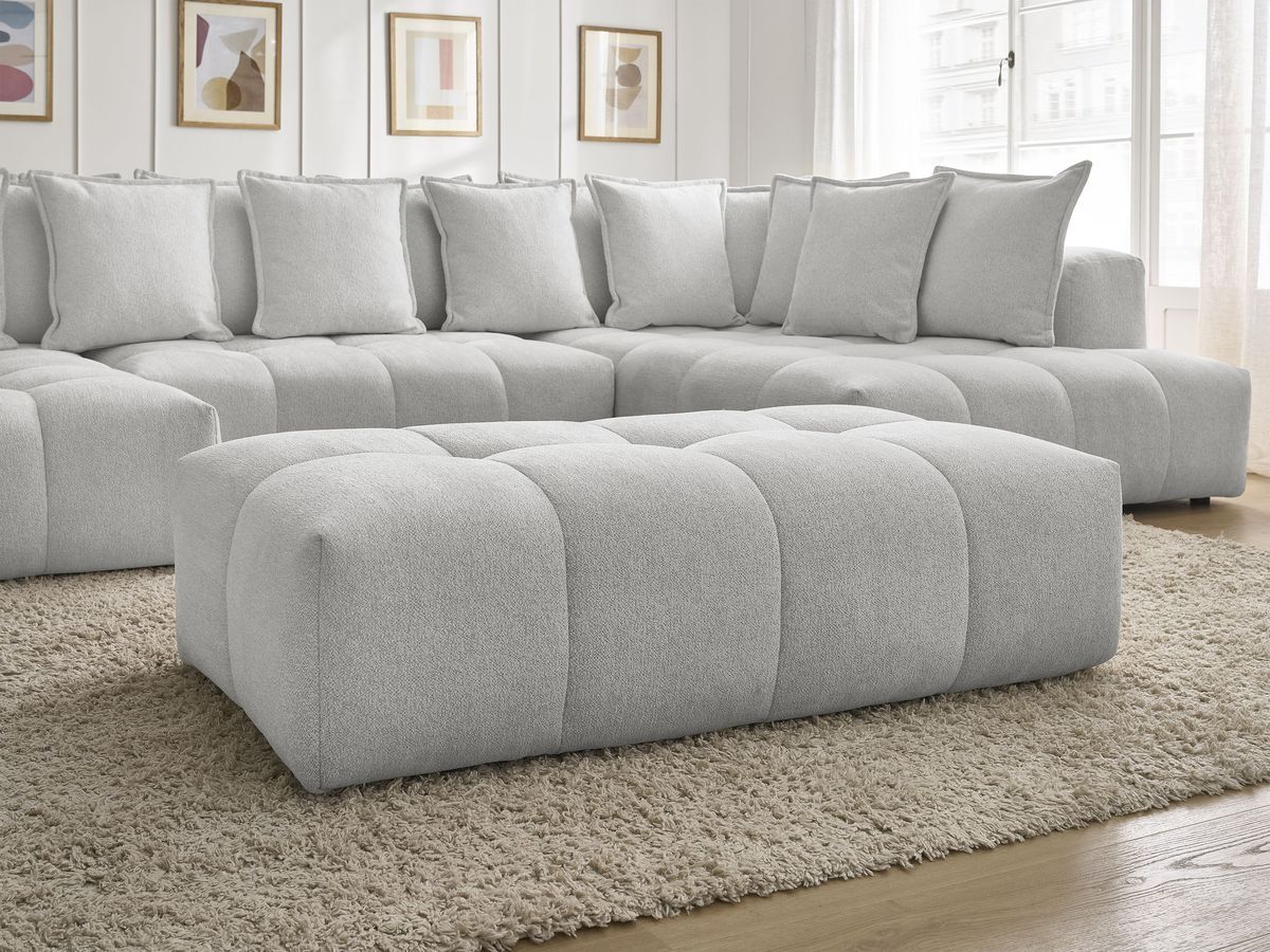 Bobochic Everest Wohnlandschaft mit Pouf, 14 Kissen Melange-Stoff Hellgrau Ecke links