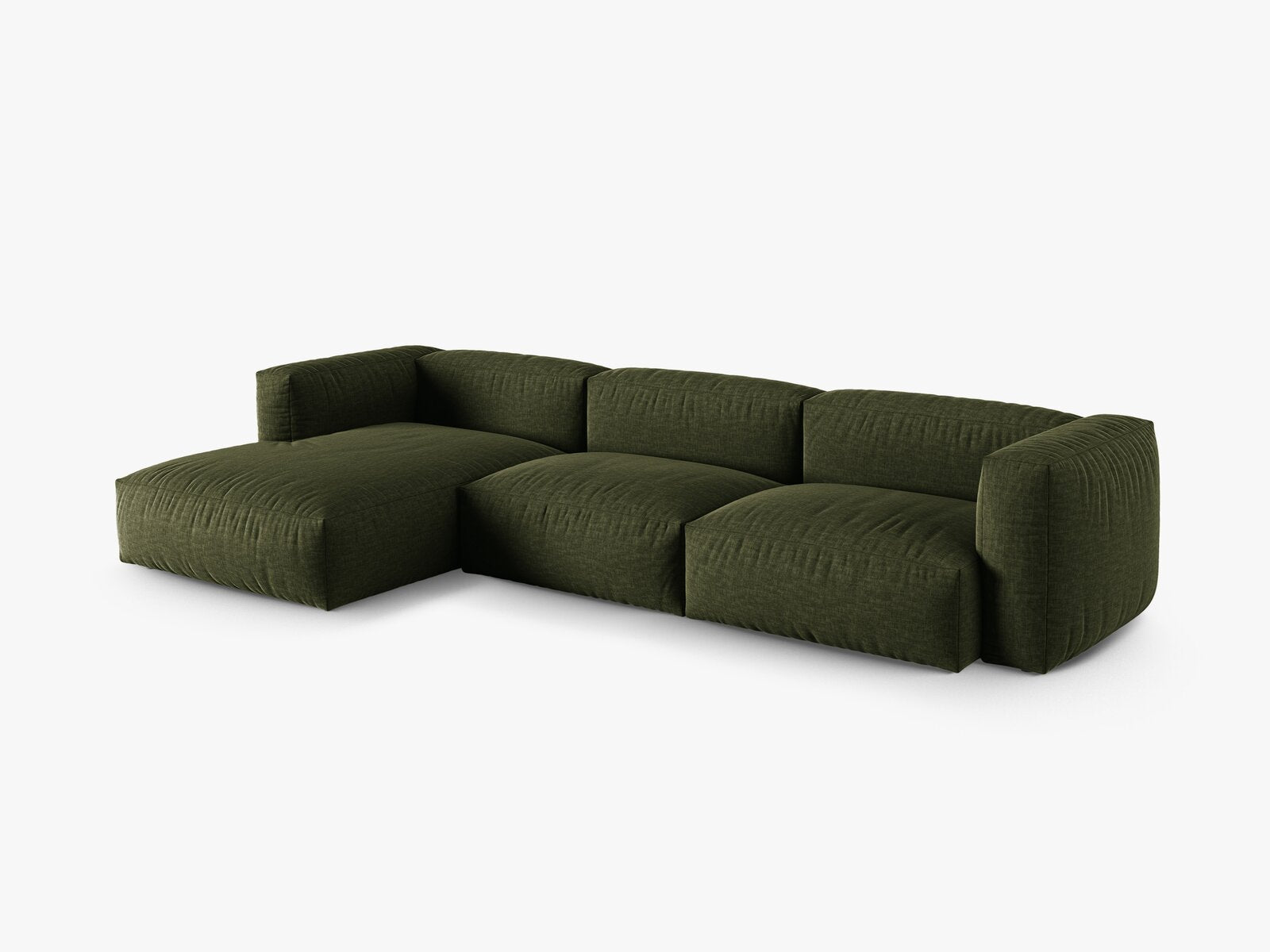 Micadoni Ecksofa Martina 3-Sitzer 90cm Sitztiefe Links Strukturierter Stoff Boston Grün