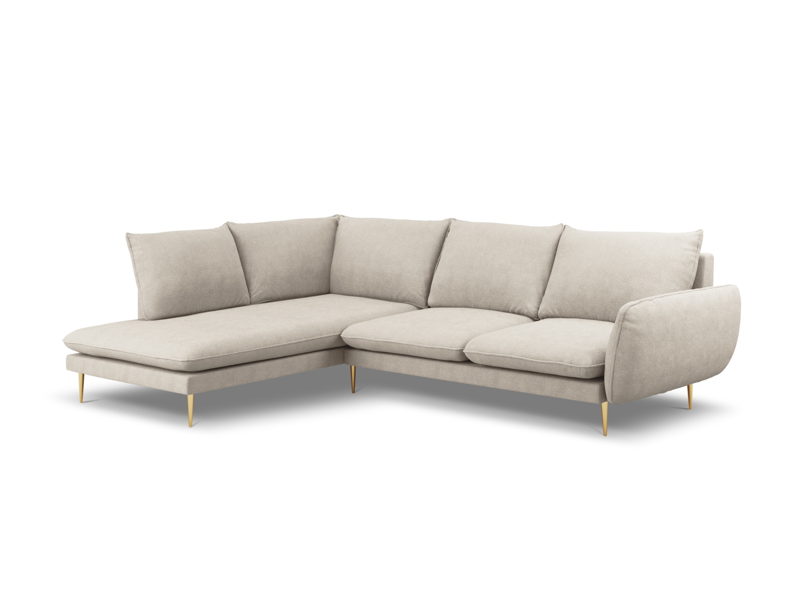 Cosmopolitan Design Ecksofa Vienna 6-Sitzer Strukturierter Stoff Positano Helles Beige Links Beine Gold