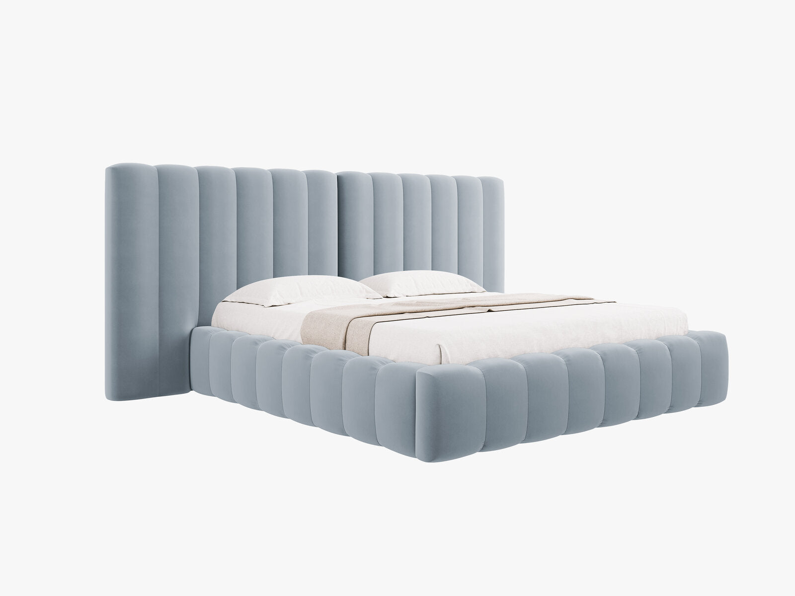 Micadoni Bett Kelp mit Doppelkopfteil Samt Bluvel Hellblau 140x200