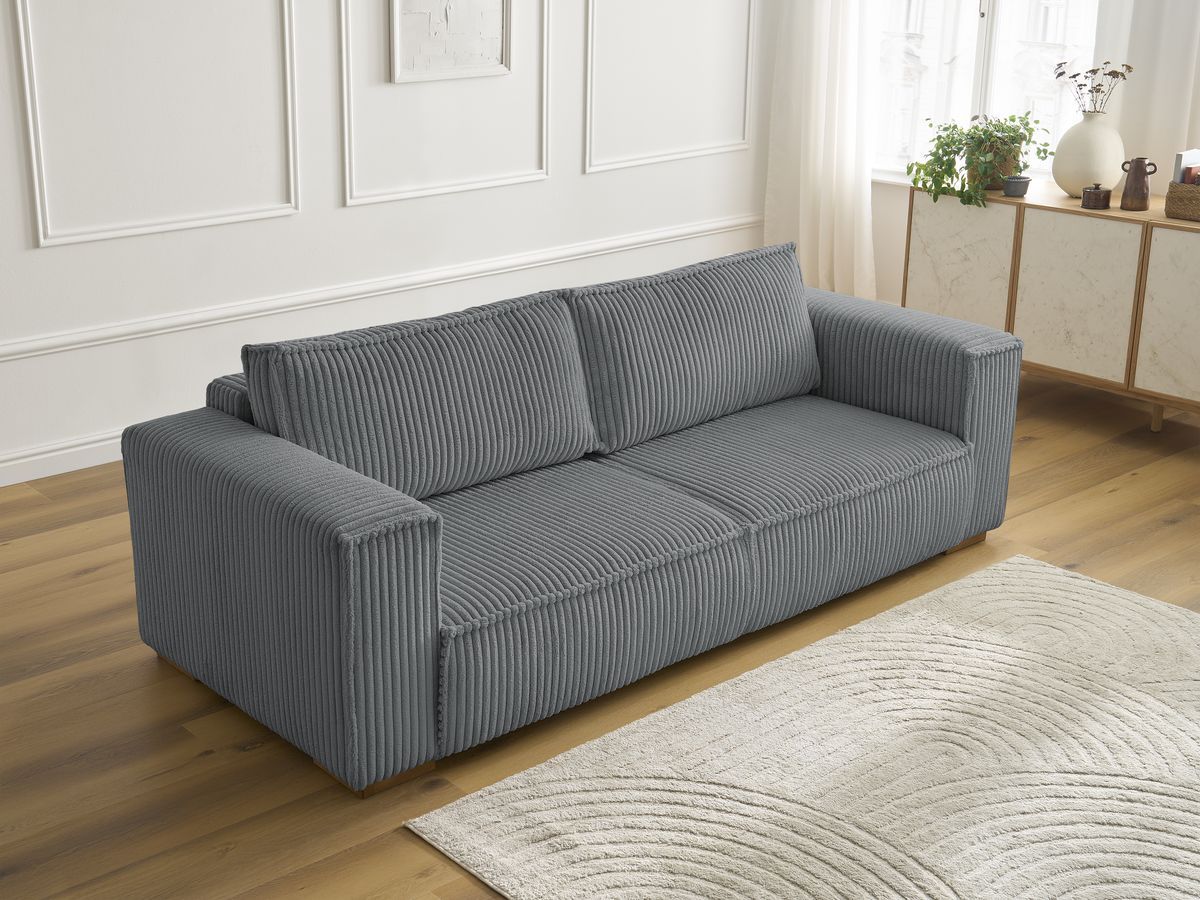 Bobochic Chelsea Sofa 3-Sitzer Breitcord weich Dunkelgrau