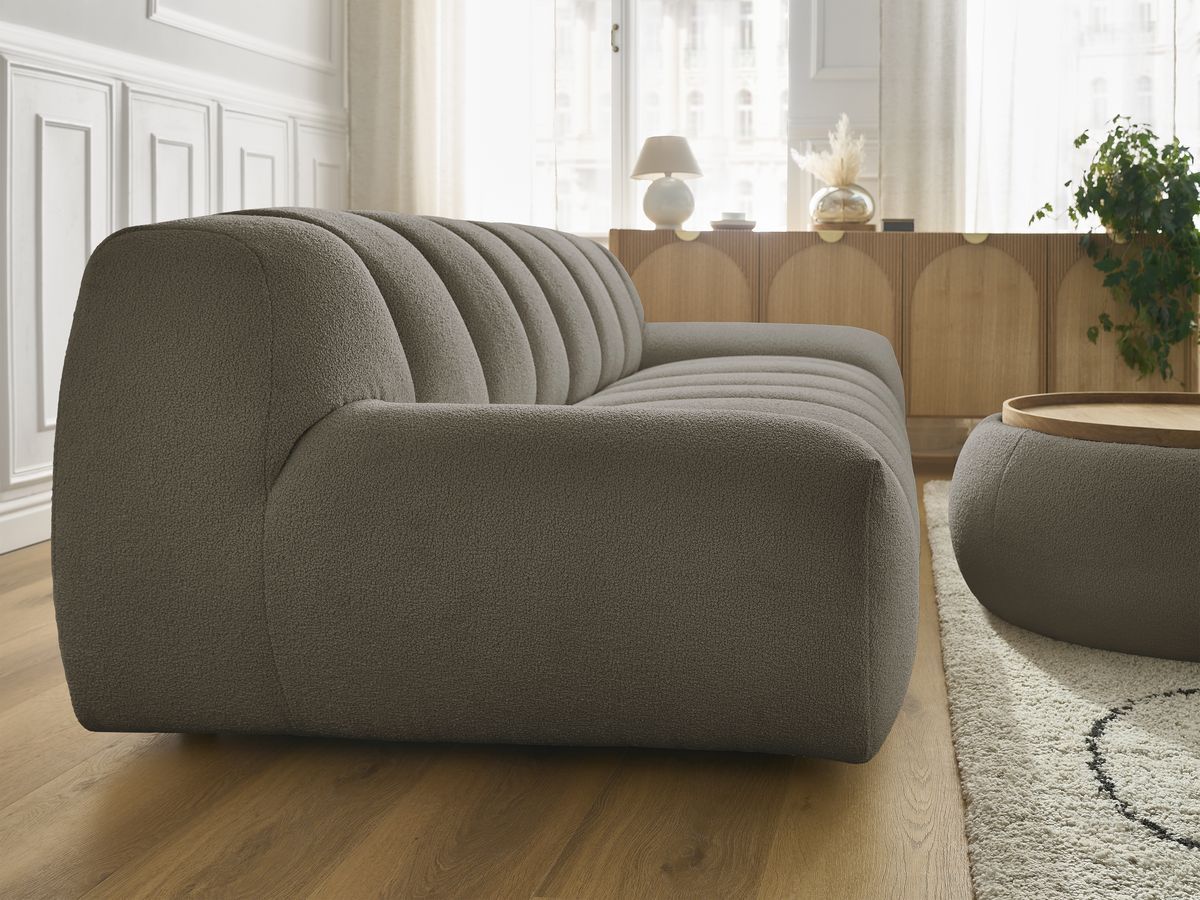 Bobochic Hayden Sofa 3-Sitzer mit Pouf 256 × 107 cm Bouclé-Stoff Braun