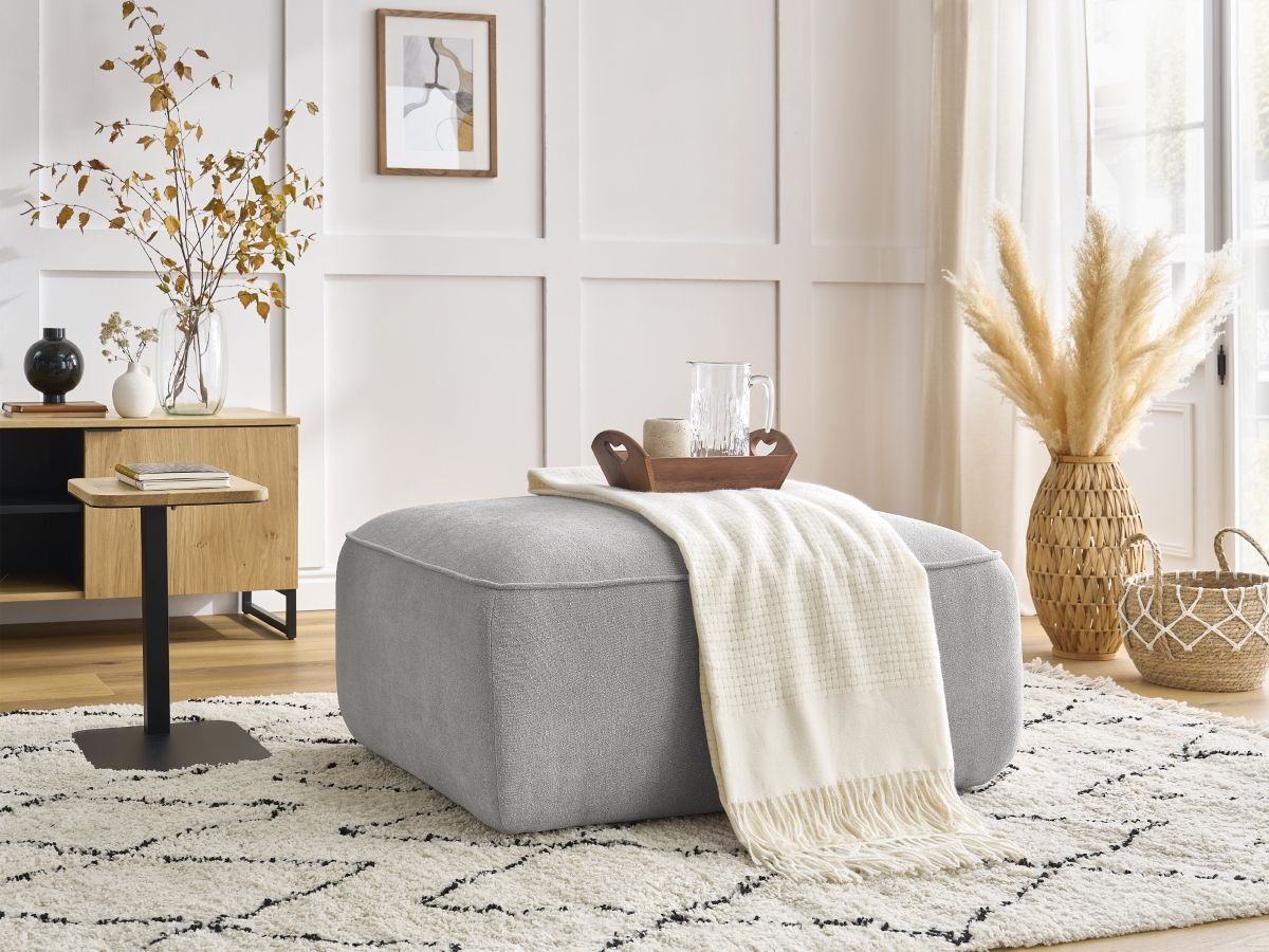 Bobochic Zephyr Pouf Strukturstoff Hellgrau