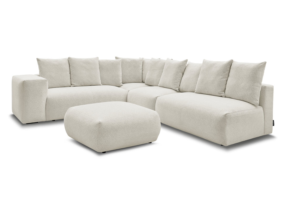 Bobochic Voltaire Ecksofa mit Pouf 322 × 268 cm Melange-Stoff Weiß Ecke links