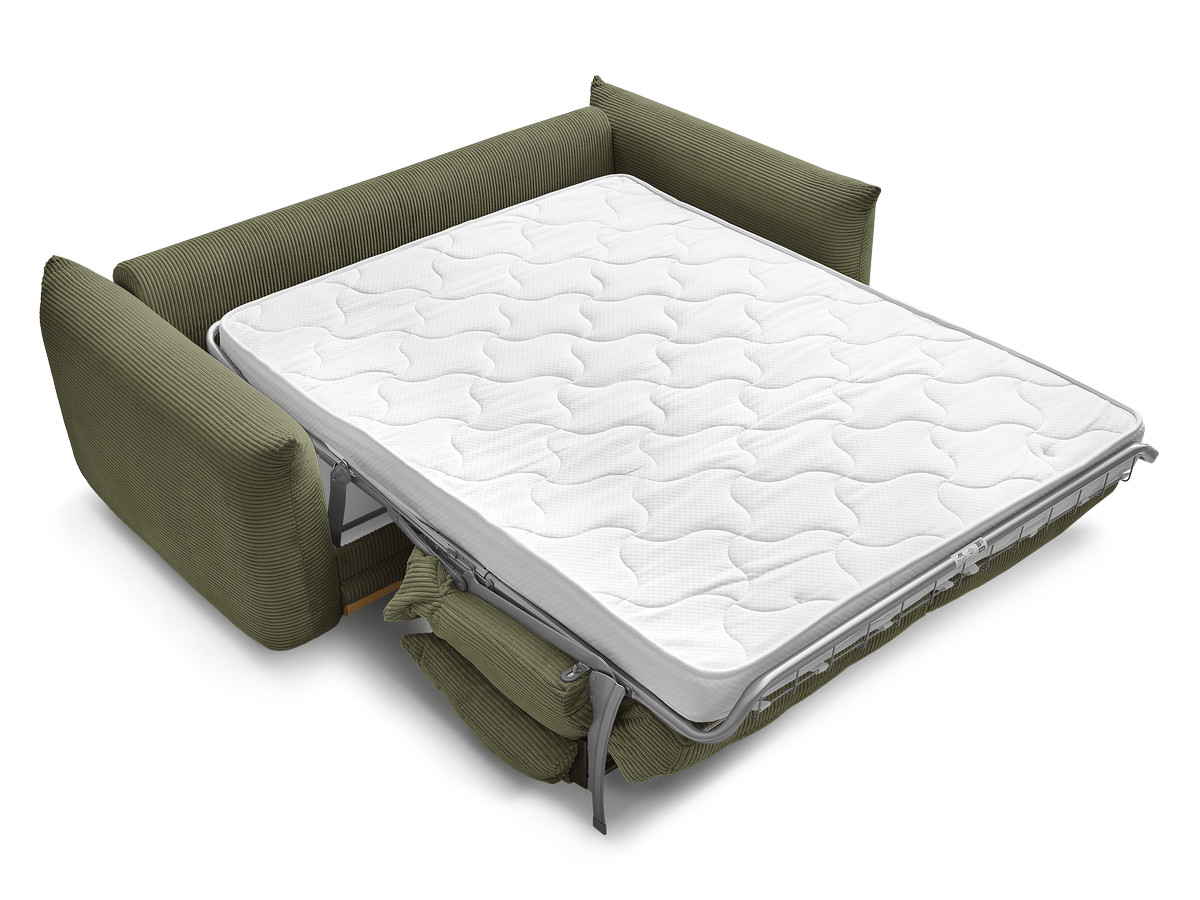Bobochic Ernest Schlafsofa 3-Sitzer, Liegefläche 140 / 160 × 190 cm Cordsamt Grün, Liegefläche 140 × 190 cm