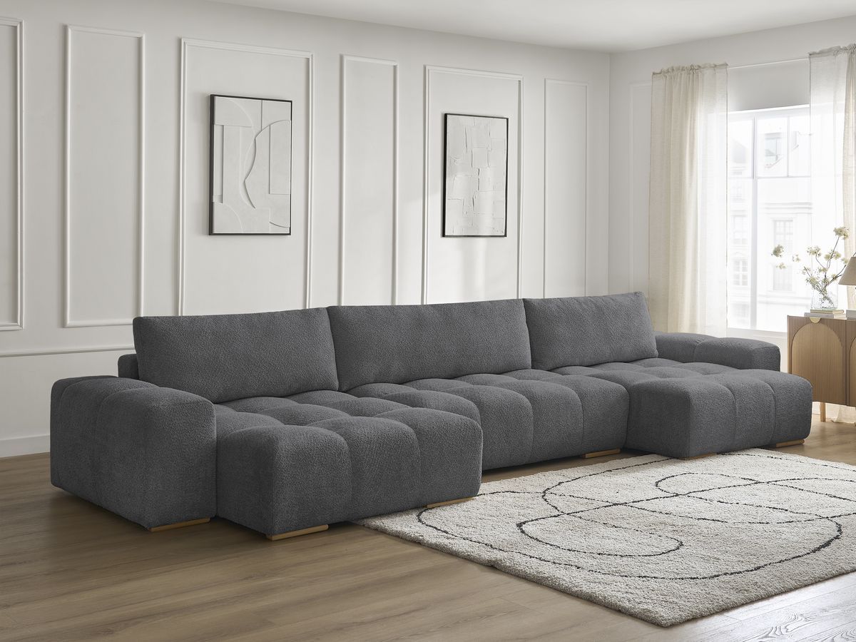 Bobochic Anakin Wohnlandschaft, 3 Kissen Bouclé-Stoff Dunkelgrau