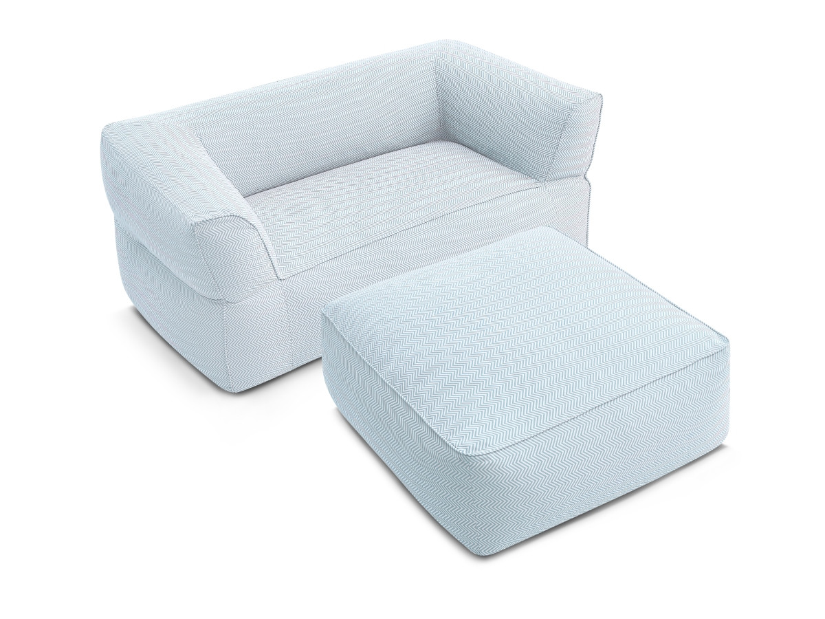 Bobochic Nour Gartensofa 3-Sitzer mit Pouf Stoff Hellblau