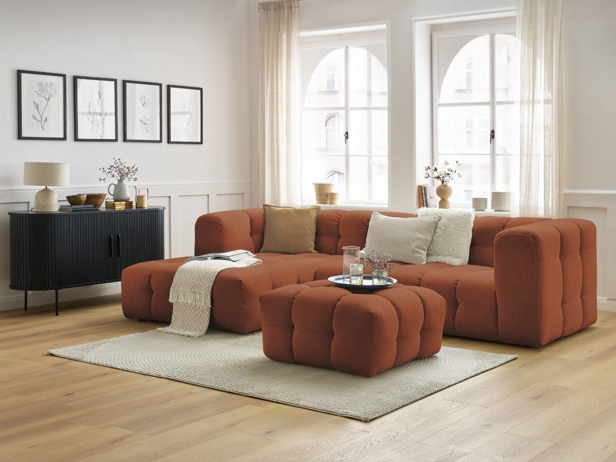 Bobochic Cloud Ecksofa mit Pouf 288 × 184 cm Stoff Orange Ecke links