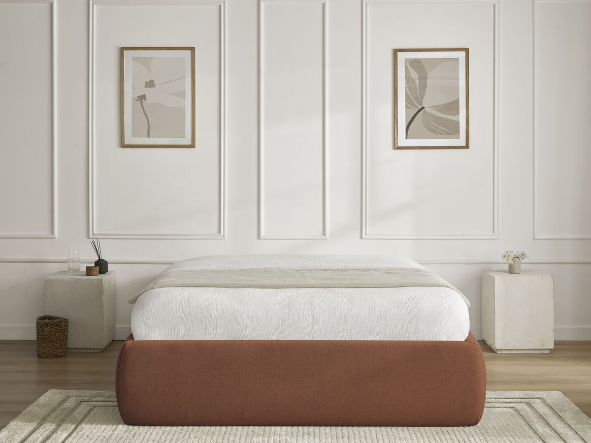 Bobochic Inera Bettgestell mit Bettkasten, ohne Kopfteil Stoff Orange, Liegefläche 140 × 190 cm