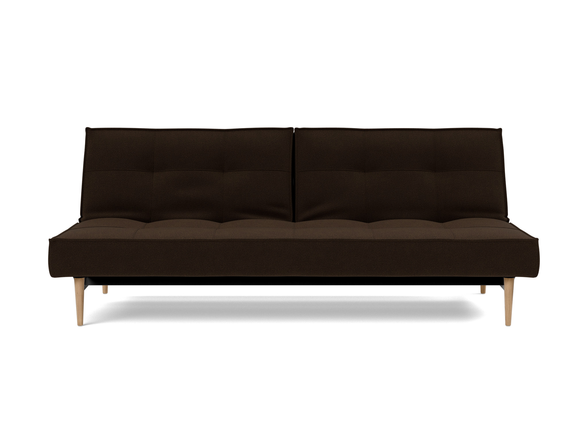 Schlafsofa Splitback Strukturierter Stoff Taura 358-Chocco Beine Styletto Eiche hell
