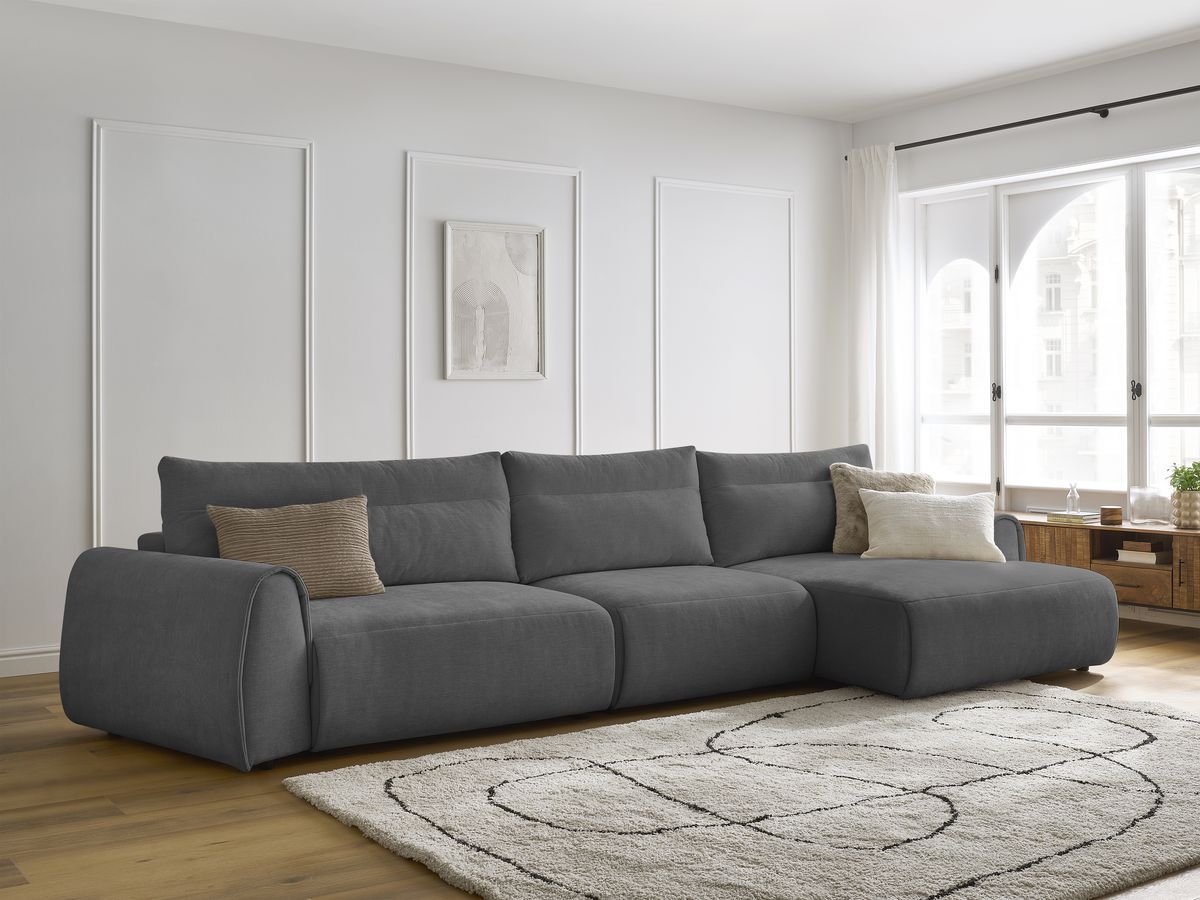Bobochic Aden Ecksofa 386 × 152 cm Stoff Dunkelgrau Ecke rechts