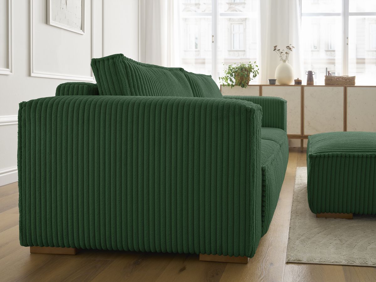 Bobochic Chelsea Sofa 4-Sitzer mit Pouf Breitcord weich Grün