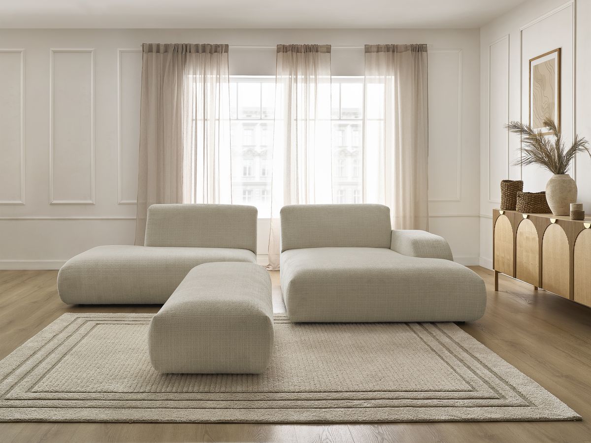 Bobochic Sirius Ecksofa mit Pouf 300 × 170 cm Strukturstoff Beige Ecke rechts