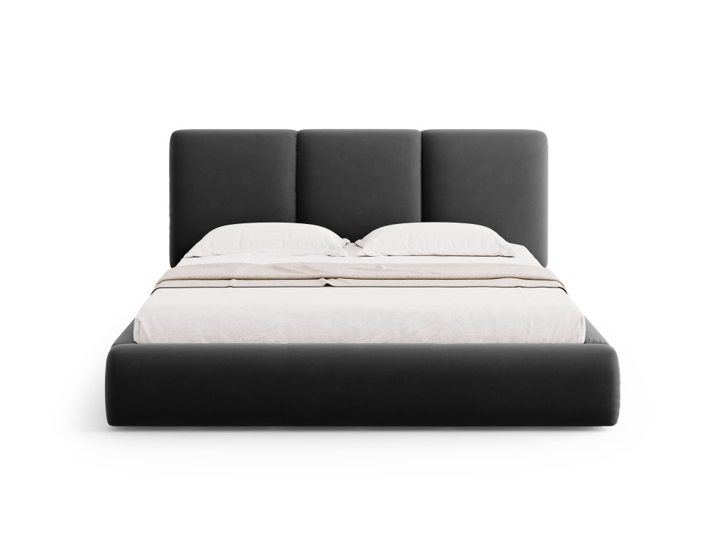 Cosmopolitan Design Stauraumbett mit Kopfteil Nicolas 140x200 Samt Riviera Dunkelgrau Melange
