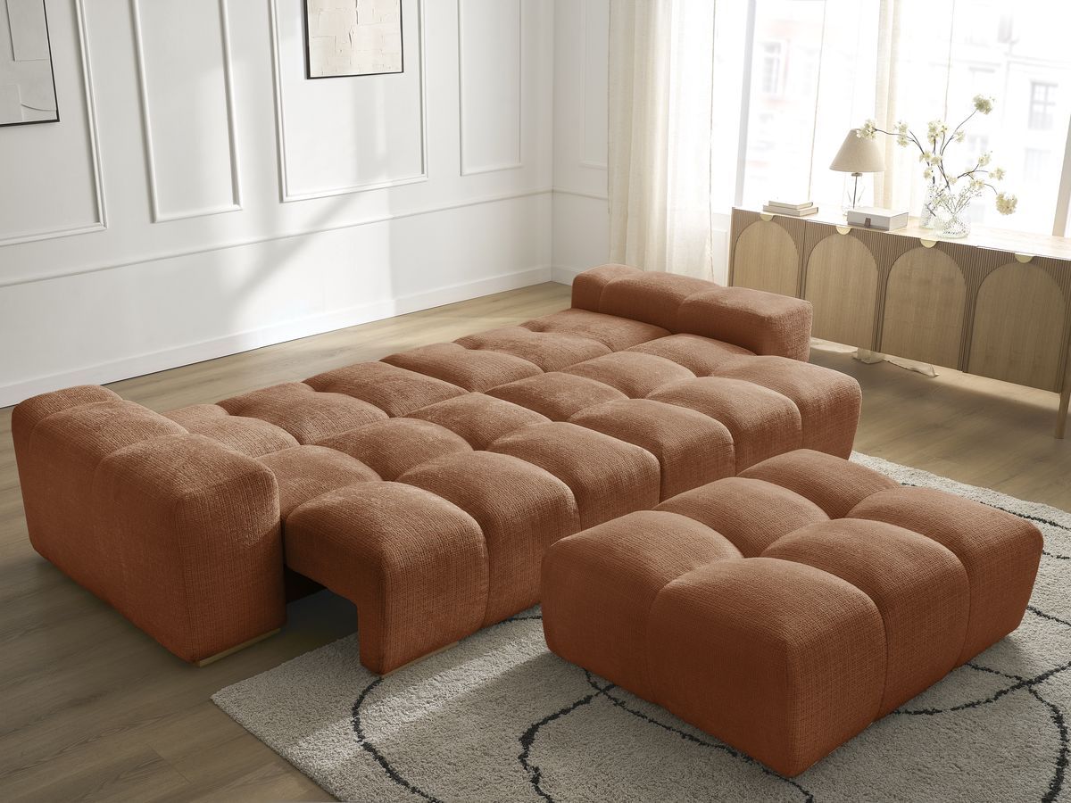 Bobochic Anakin Schlafsofa 3-Sitzer mit Bettkasten und Pouf, 2 Kissen Strukturstoff Orange