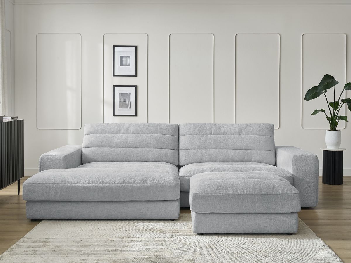 Bobochic Sierra Ecksofa mit Pouf Strukturstoff Hellgrau Ecke links