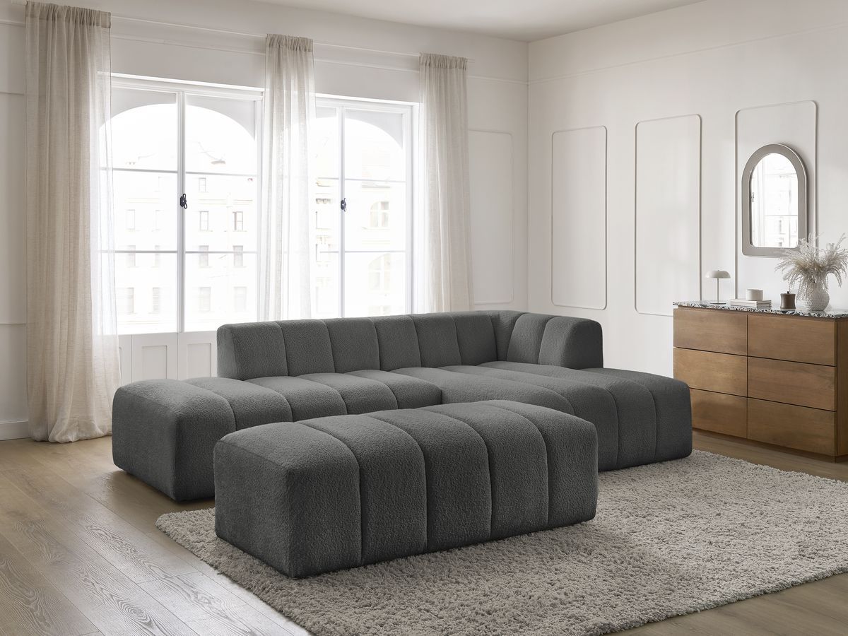 Bobochic Annecy Ecksofa mit Pouf Bouclé-Stoff Dunkelgrau Ecke rechts