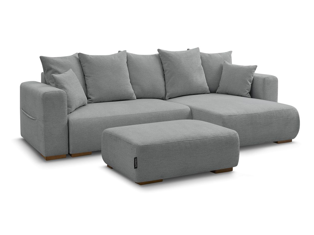 Bobochic Sidonie Ecksofa mit Schlaffunktion und Bettkasten und Pouf Melange-Stoff Dunkelgrau