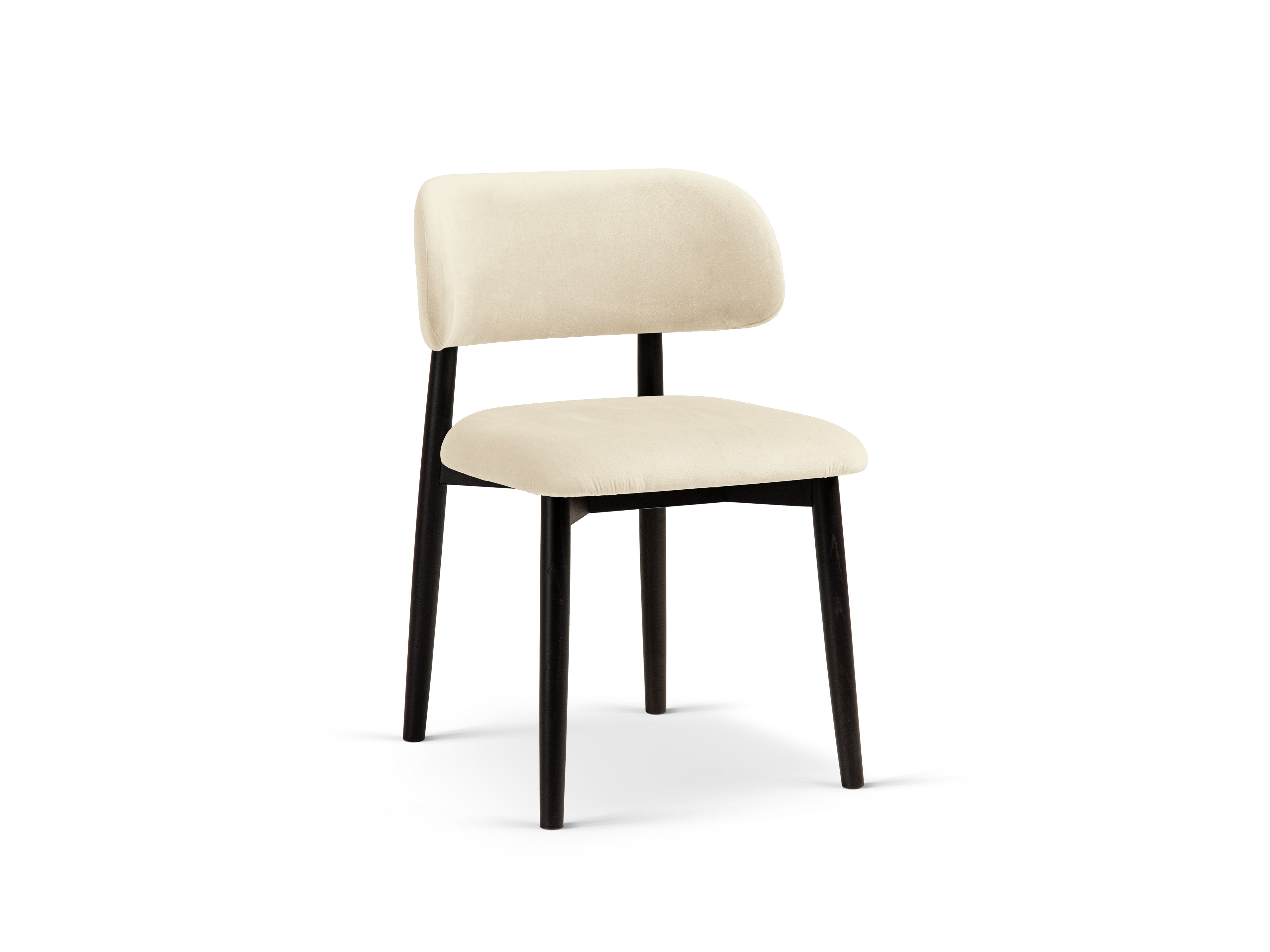 Micadoni Stuhl Evan Samt Magic Velvet Elfenbein Schwarzes Buchenholz