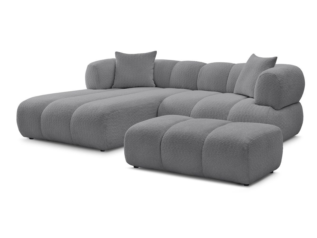 Bobochic Pamira Ecksofa mit Pouf Bouclé-Stoff Dunkelgrau Ecke links