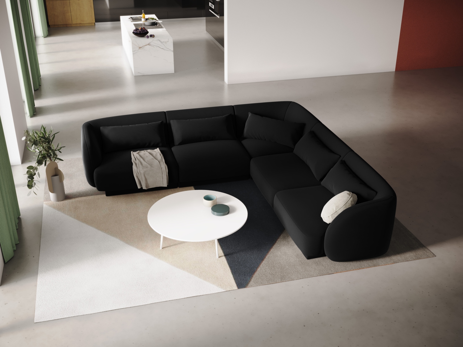 Cosmopolitan Design Wendbares Ecksofa Tulum 5-Sitzer Samt Bluvel Schwarz