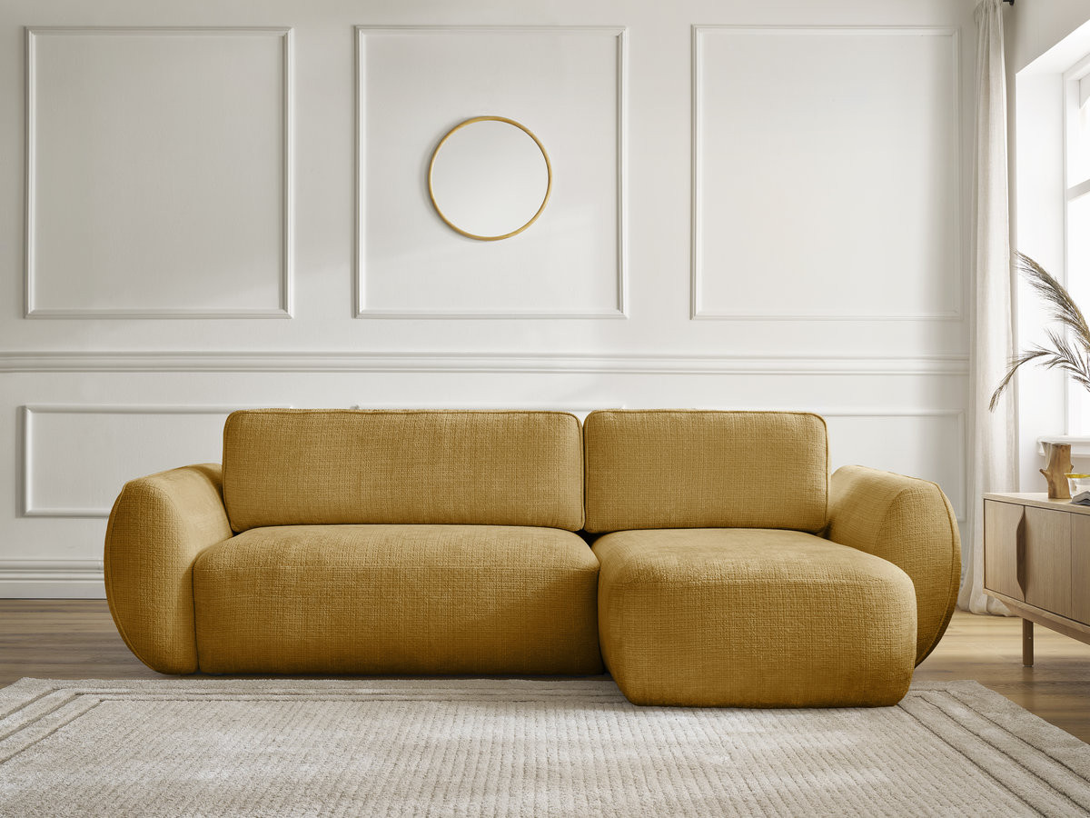 Bobochic Denise Ecksofa mit Schlaffunktion und Bettkasten 258 × 160 cm Strukturstoff Gelb Ecke rechts