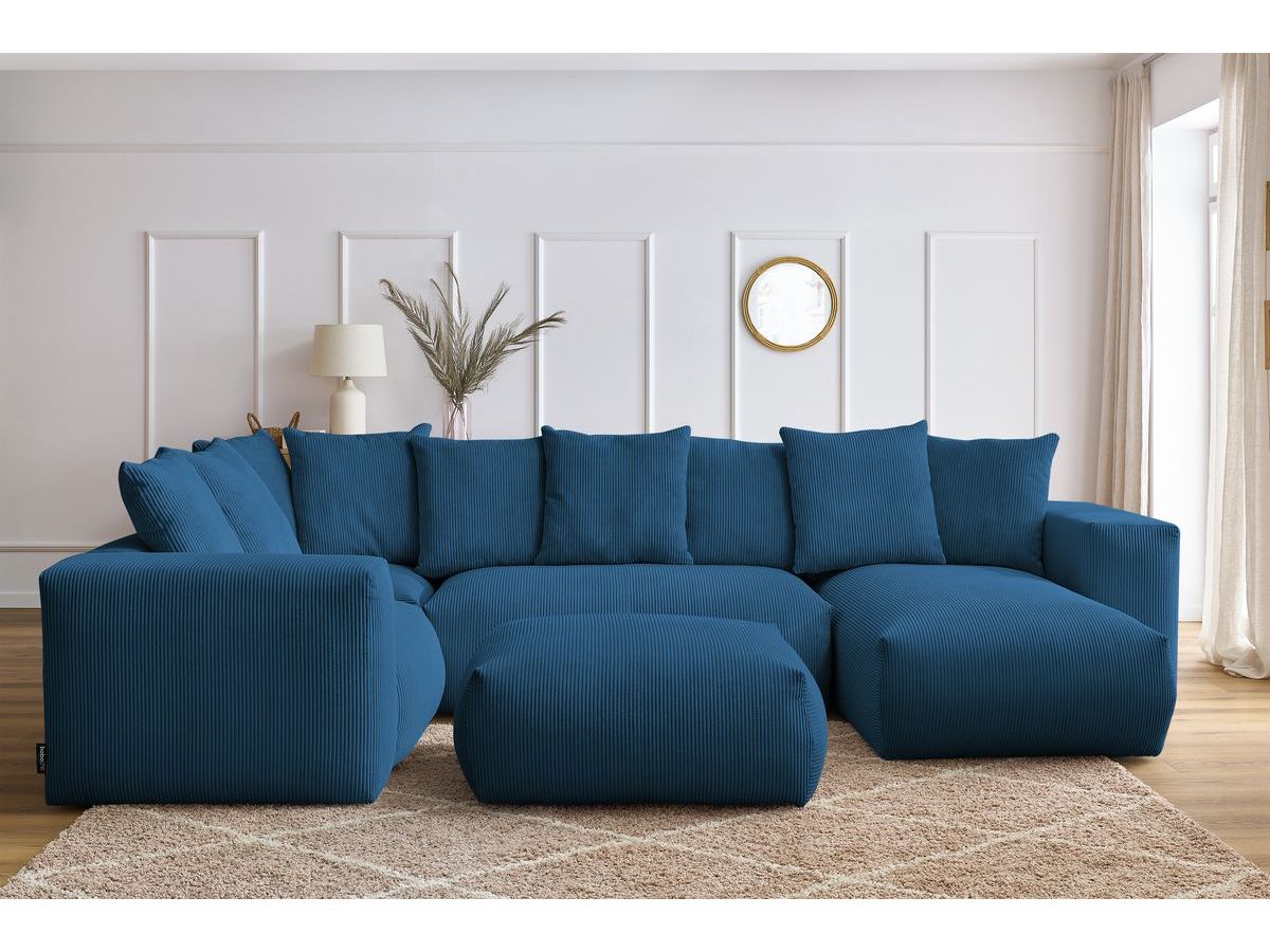 Bobochic Voltaire Wohnlandschaft mit Pouf 356 × 214 cm Cordsamt Dunkelblau Ecke rechts