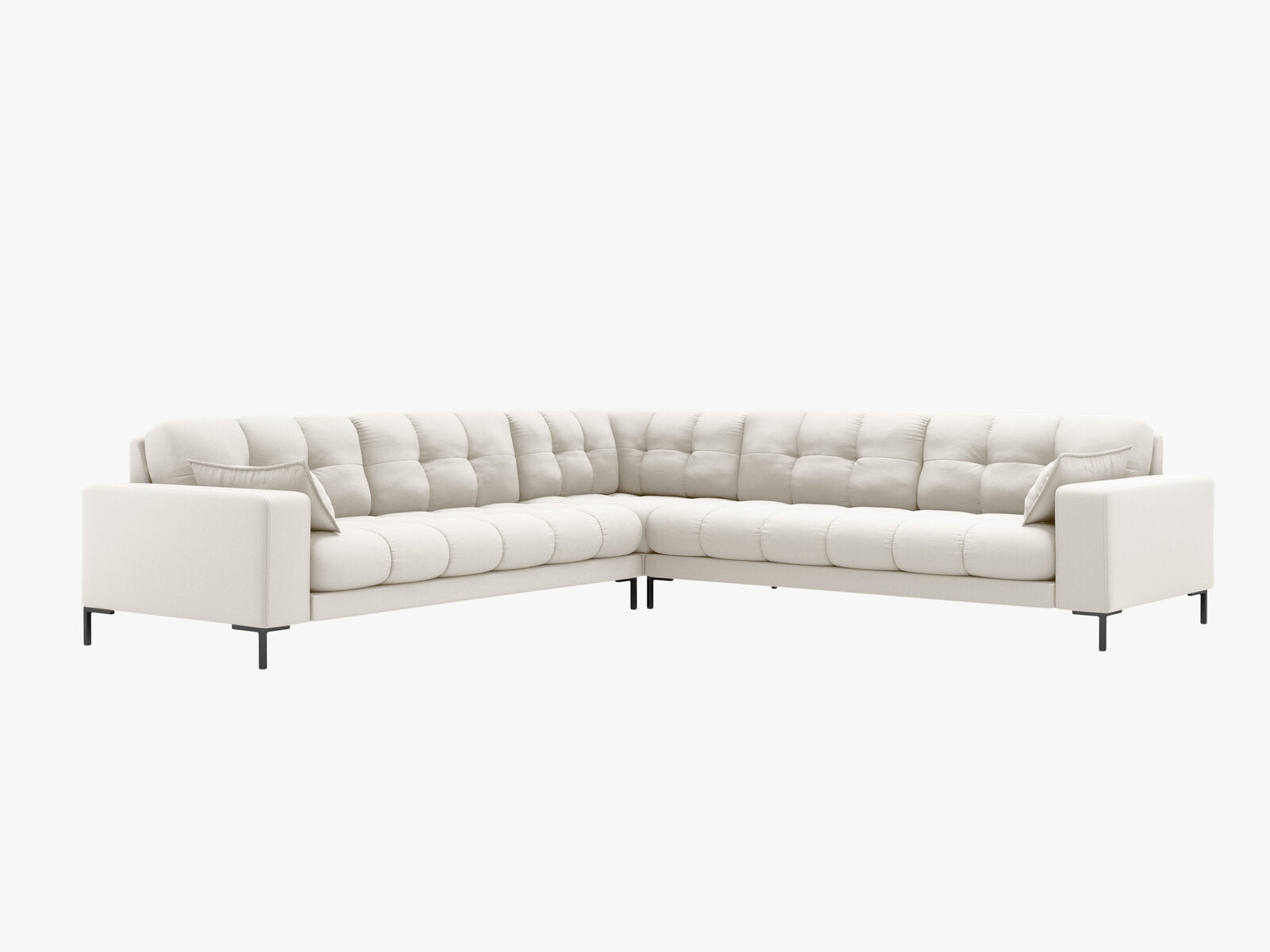 Micadoni Symmetrisches Ecksofa Mamaia 6-Sitzer Strukturierter Stoff Neve Helles Beige schwarze Beine