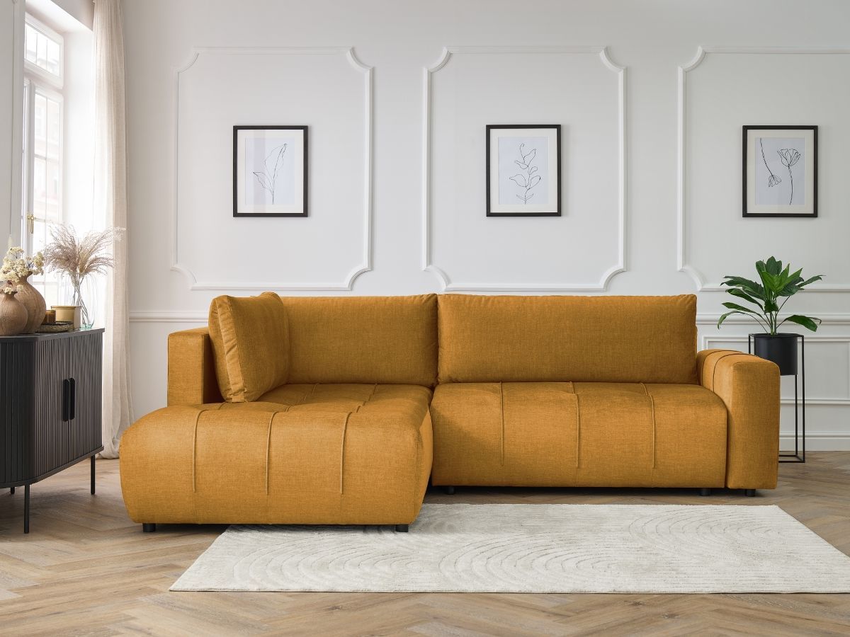 Bobochic Arsene Ecksofa mit Schlaffunktion und Bettkasten 277 × 200 cm Samt Gelb Ecke links