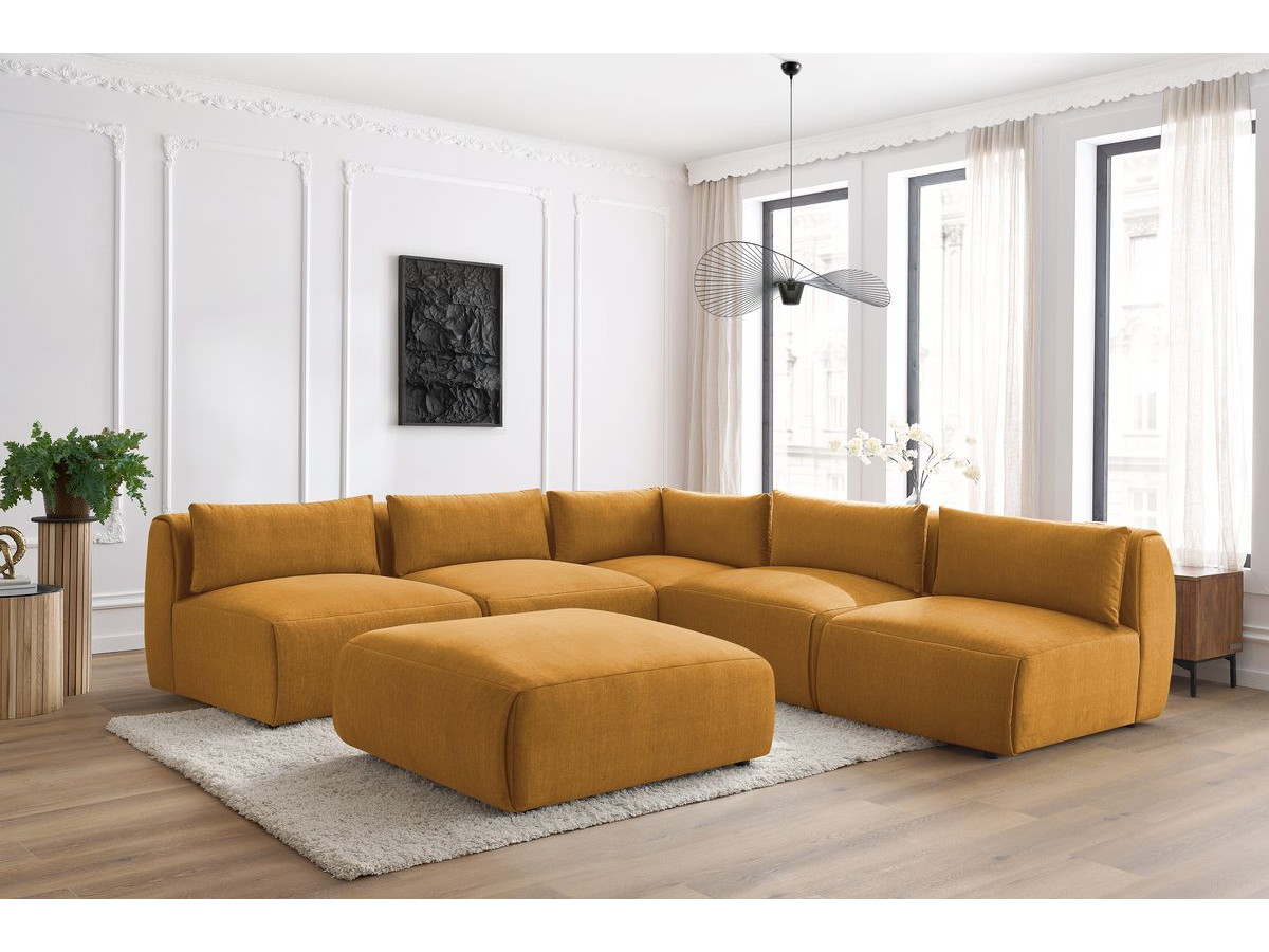 Bobochic Jeanne Ecksofa mit Pouf Samt Gelb