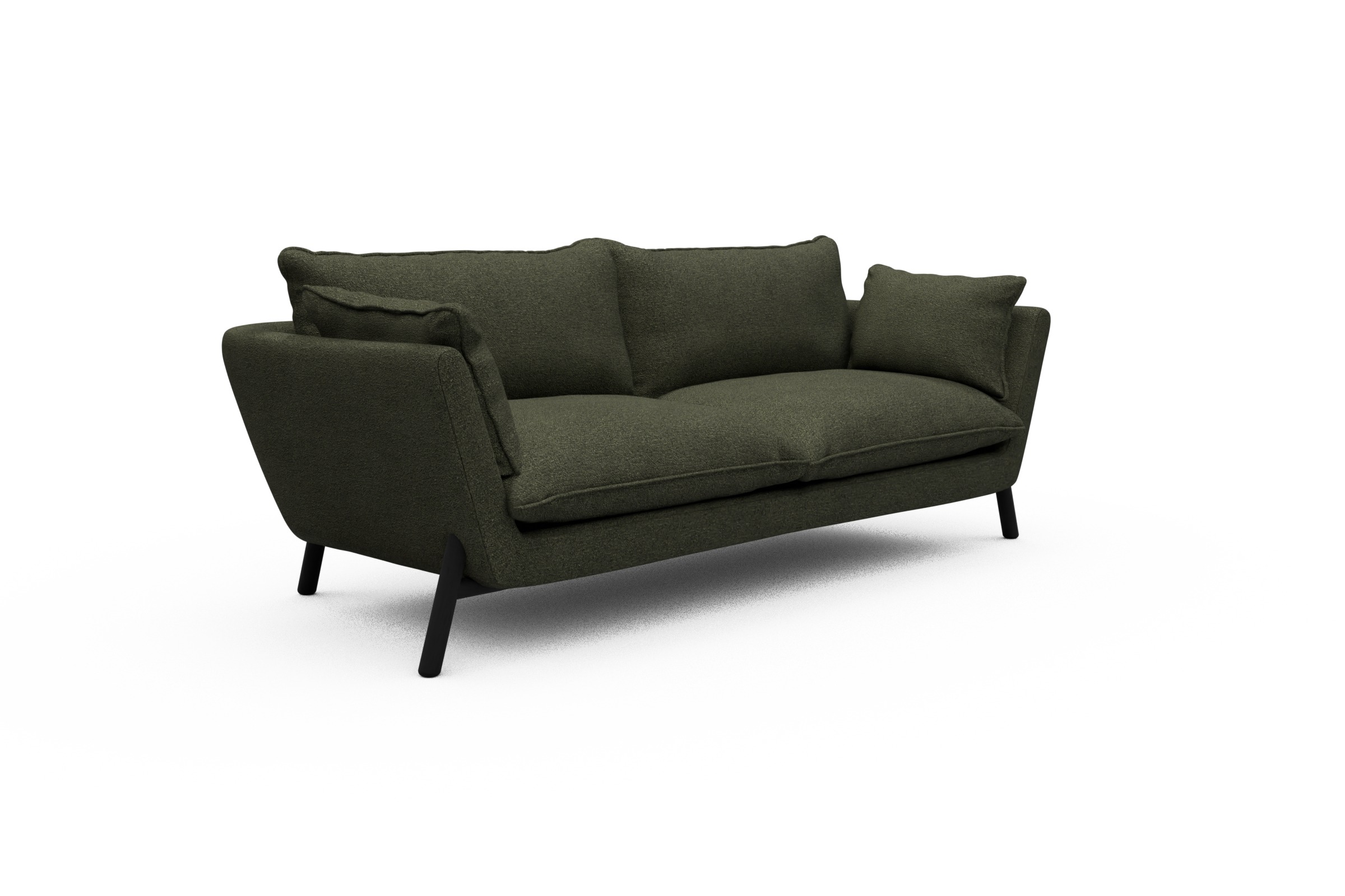Sofa Emil PREMIUM 3-Sitzer Beinfarbe Eiche Schwarz Boucle-Forest-Green