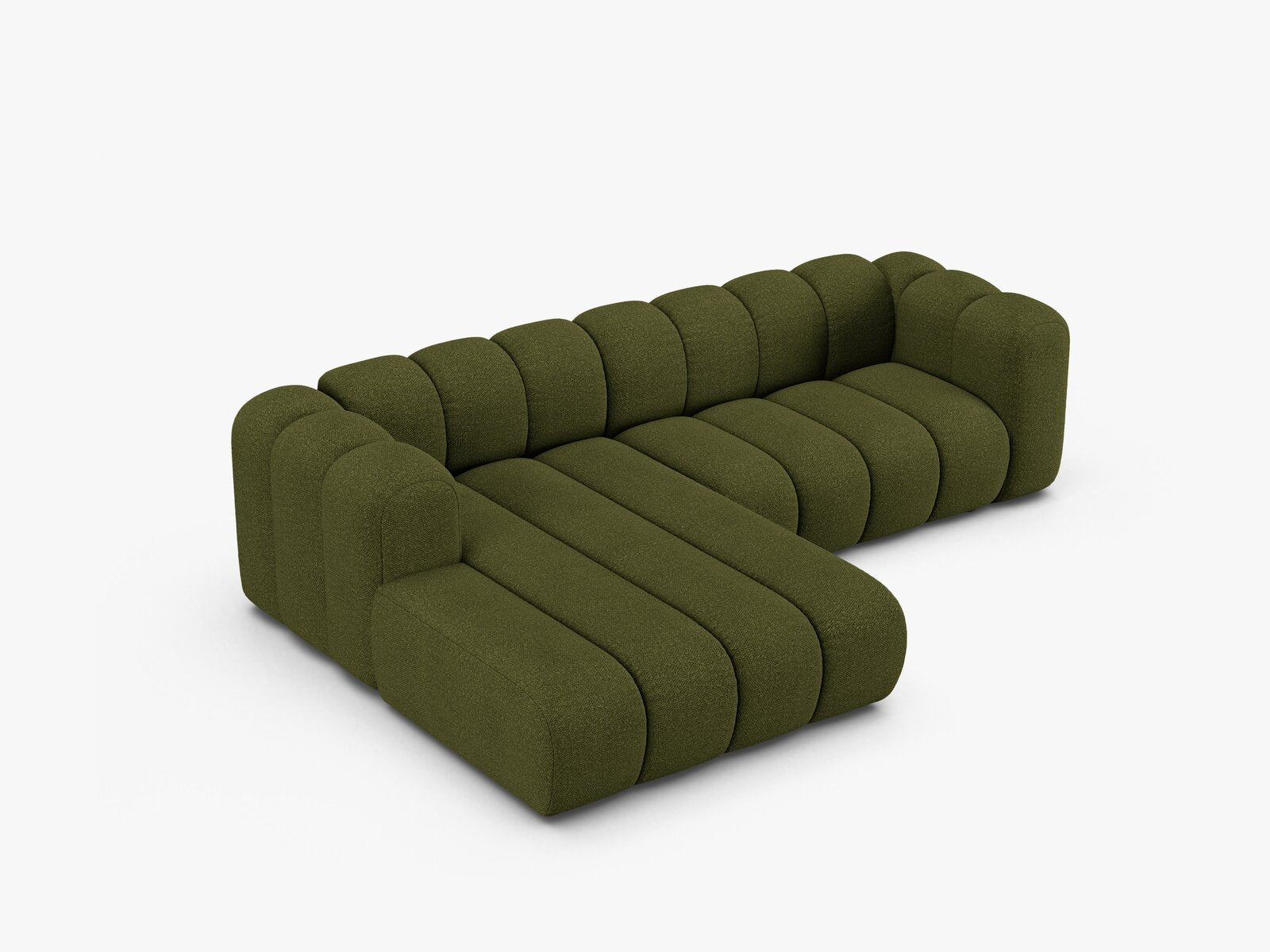 Micadoni Modulares Ecksofa Lupine 4-Sitzer mittelgroß Links Boucle Baloo Dunkel-Olivgrün