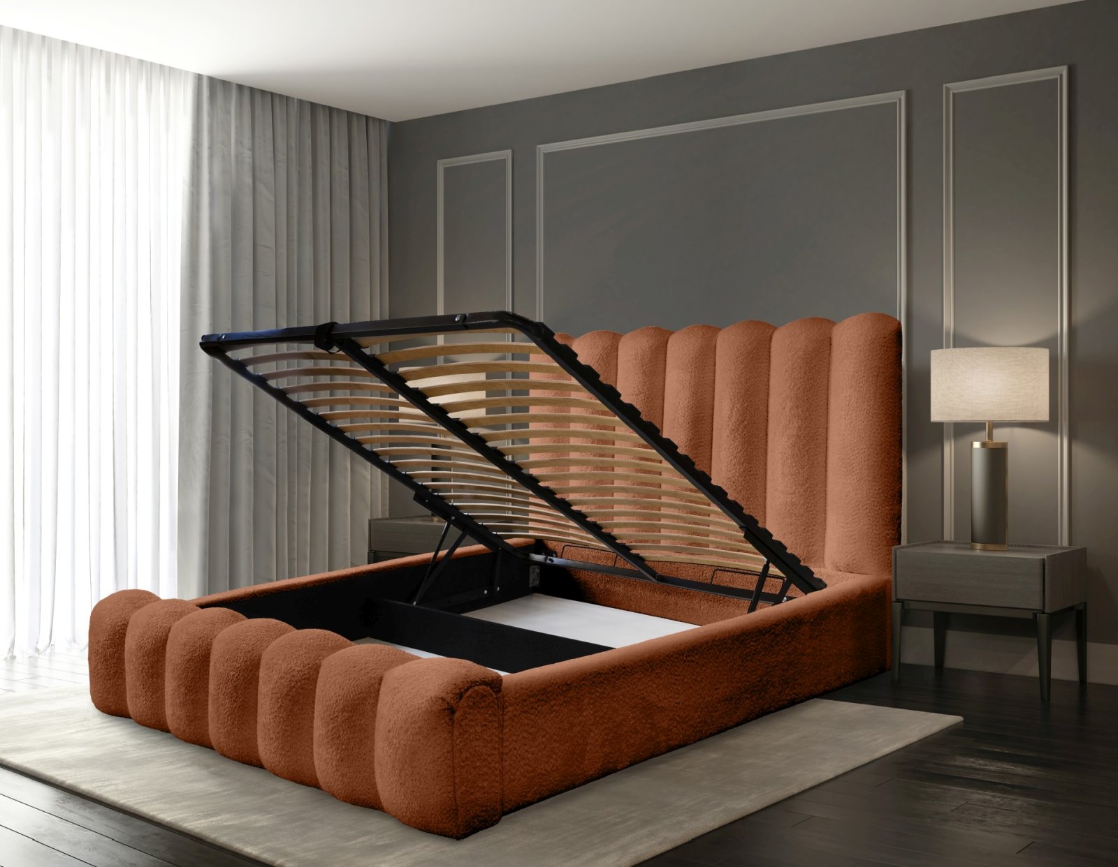 Polsterbett Laro Boucle 180x200 mit Metallrahmen Euphoria 09 Deep Terra