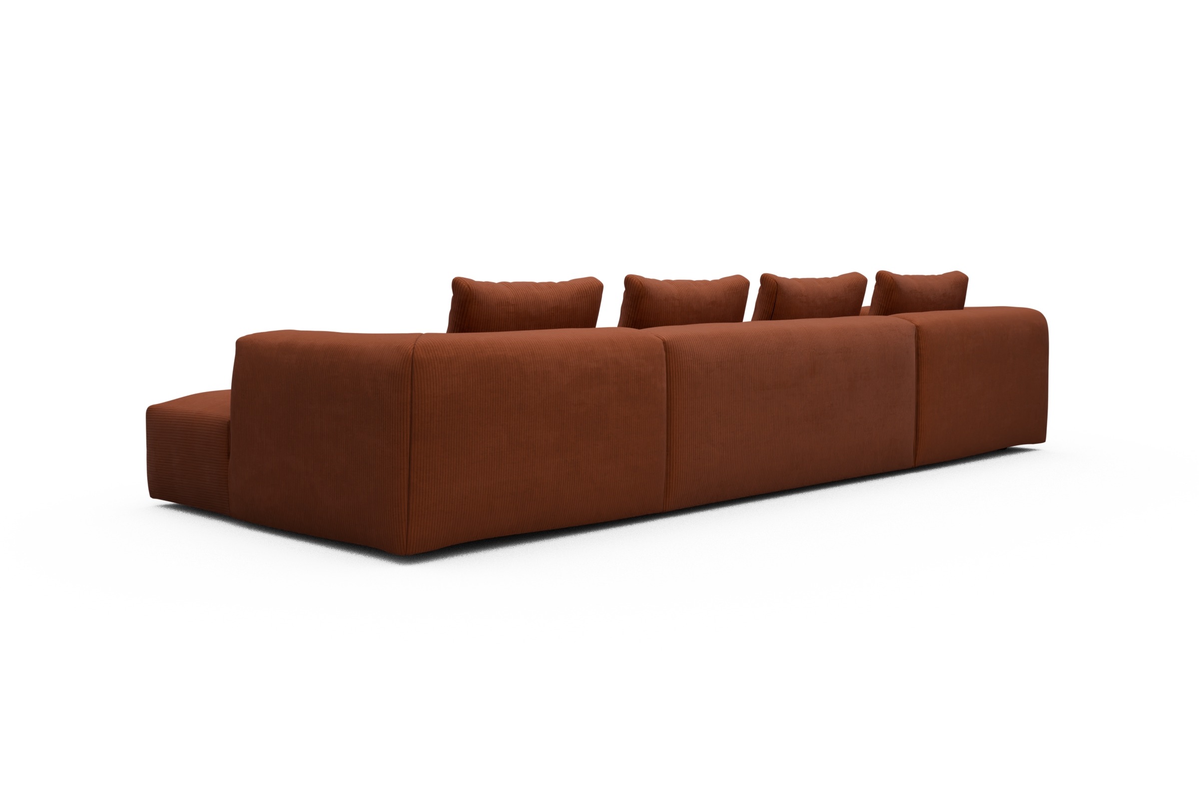 Wohnlandschaft Fred mit 2-Sitzer und Chaiselongue beidseitig Corduroy-Burnt-Orange