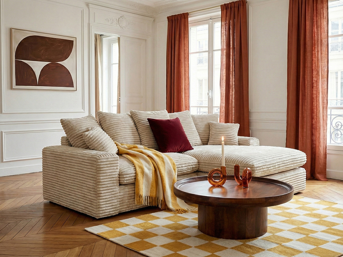 Bobochic Nevada Ecksofa Breitcord weich Beige