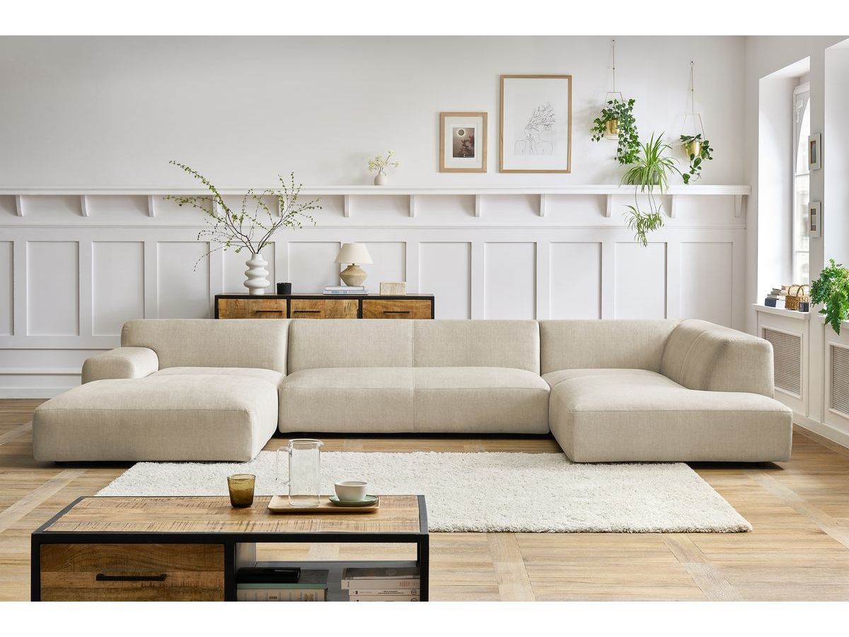 Bobochic Lavena Wohnlandschaft 399 × 220 cm Samt Beige Ecke links