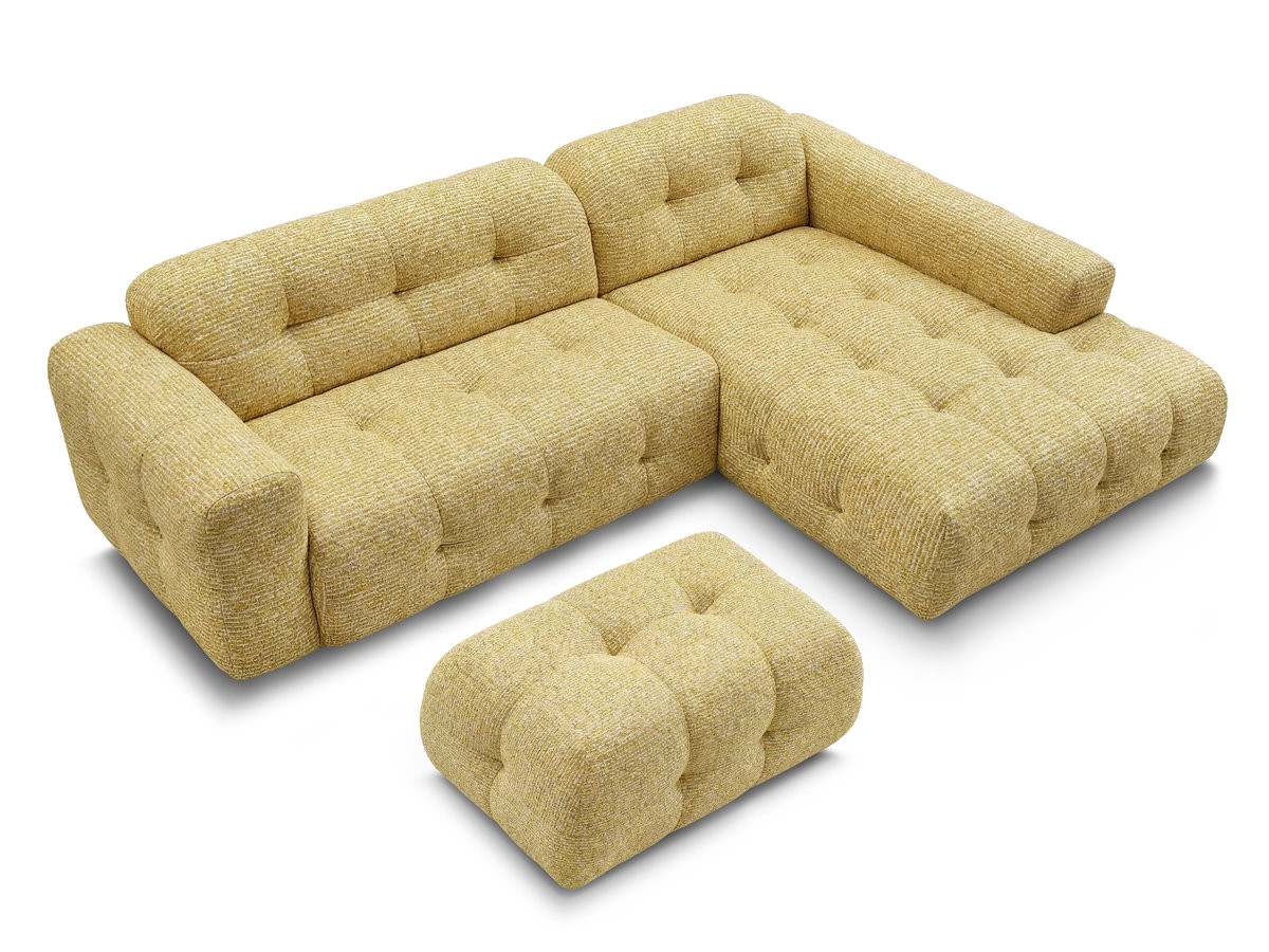 Bobochic Laura Ecksofa mit kleinem Pouf Melange-Stoff Gelb Ecke rechts