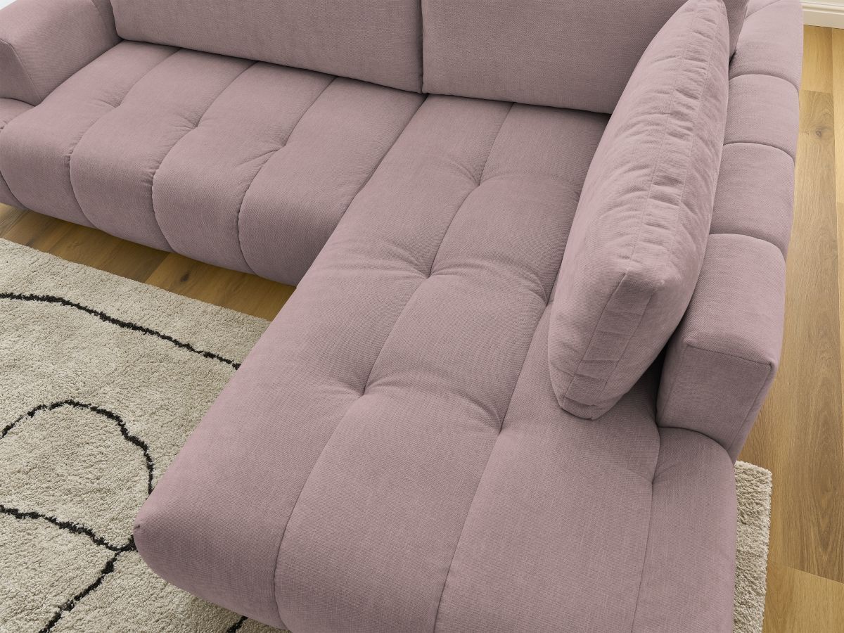 Bobochic Fuji Ecksofa mit Schlaffunktion und Bettkasten 282 × 204 cm Stoff Rosa Ecke rechts